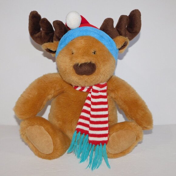 Russ 16" Plush Holiday Christmas Santa Hat Brown Reindeer Stuffed Toy - Picture 1 of 5